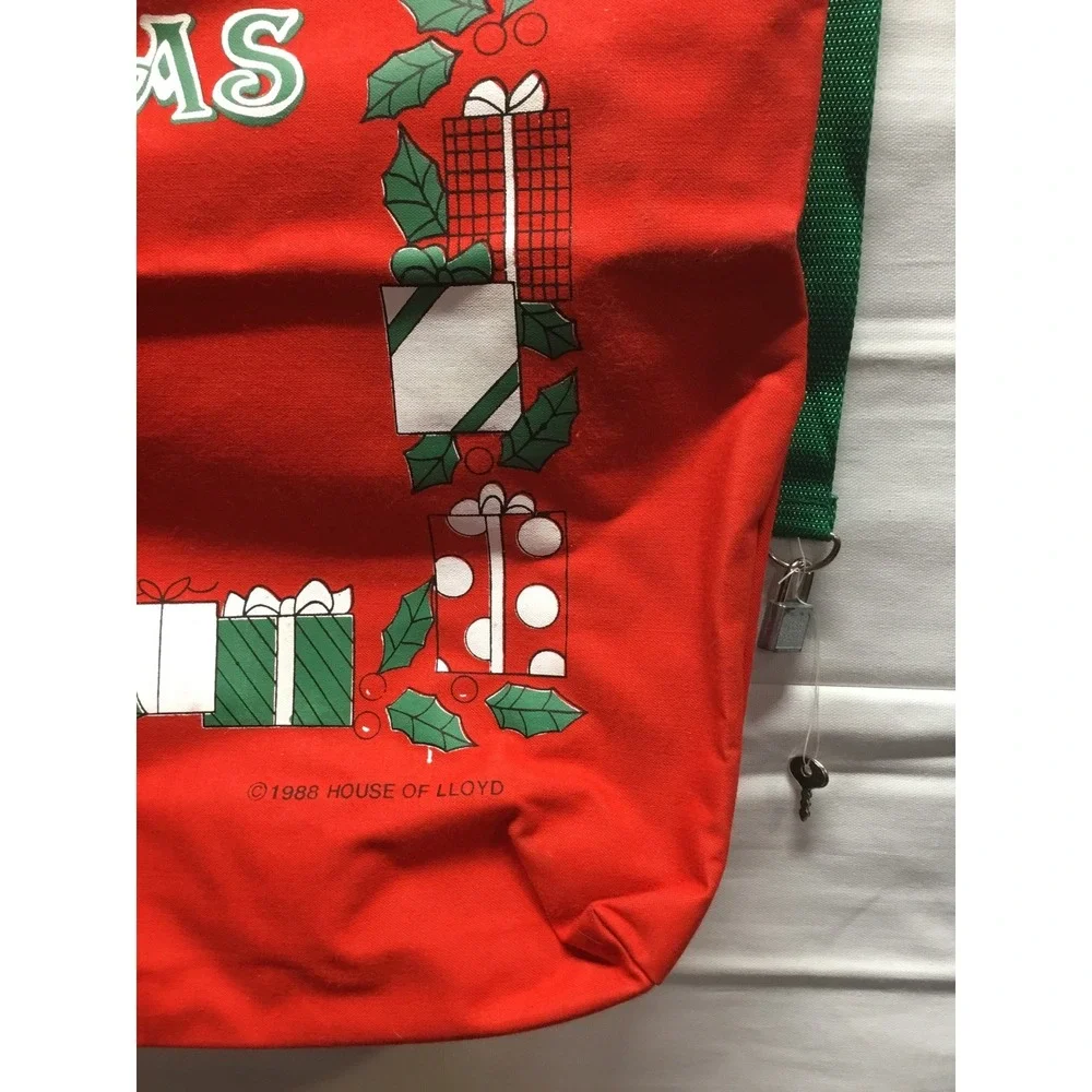 VTG 1988 House of Lloyd‎ Gift Sack Red Canvas Don't Open Till Christmas w/Lock